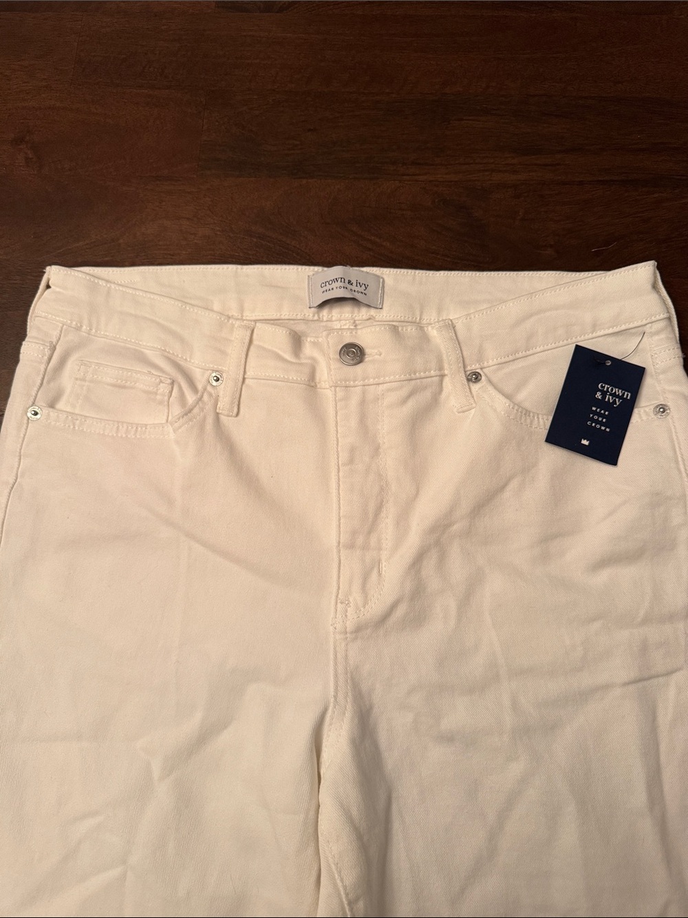 Crown & Ivy Off White Vintage Bootcut Cotton Blend Jeans - Picture 3 of 12